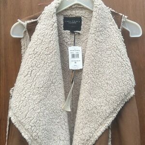 Sanctuary Shearling Vest in Brown and Cream